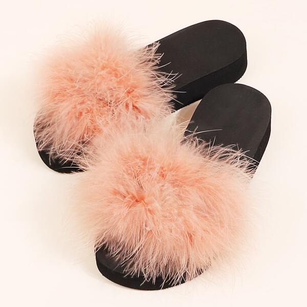 

Open Toe Wide Fit Fluffy Slippers, Champagne