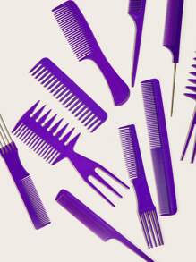 10件套化妆造型美发刷套装，多功能梳子，适用于家庭和沙龙使用 - 紫色 - 查看 5