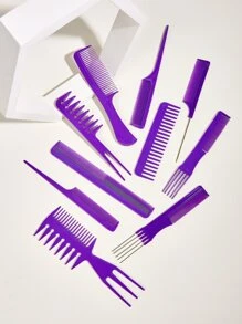 10件套化妆造型美发刷套装，多功能梳子，适用于家庭和沙龙使用 - 紫色 - 查看 2