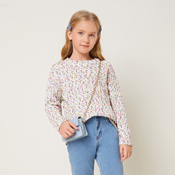 

Girls Drop Shoulder Colorful Pompom Sweater, Multicolor
