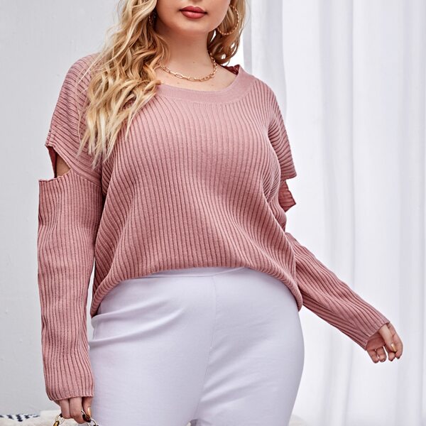 

Plus Cut Out Drop Shoulder Sweater, Dusty pink