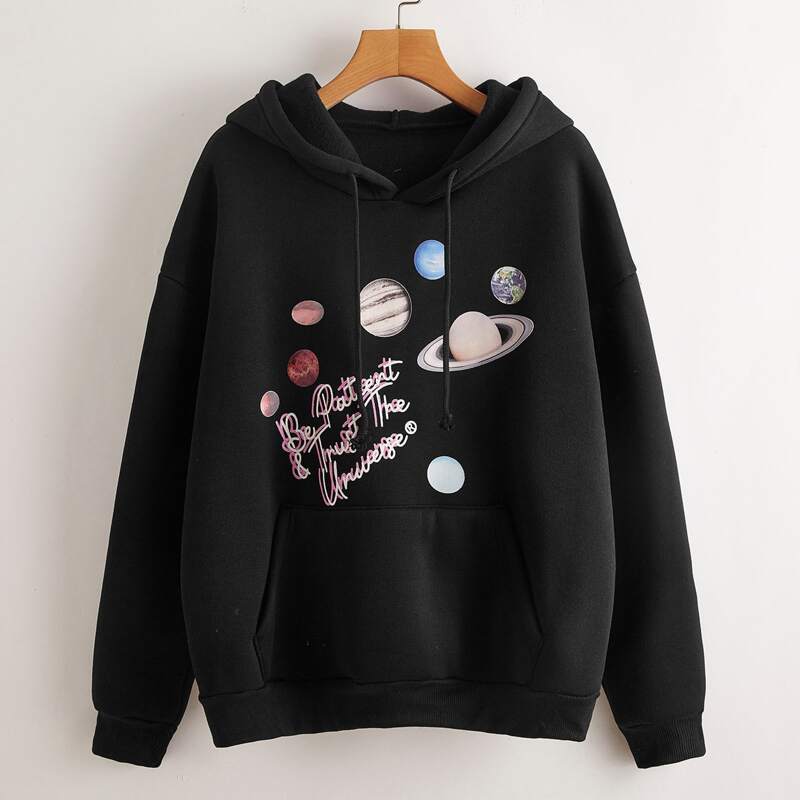 

Slogan Planet Graphic Hoodie, Black