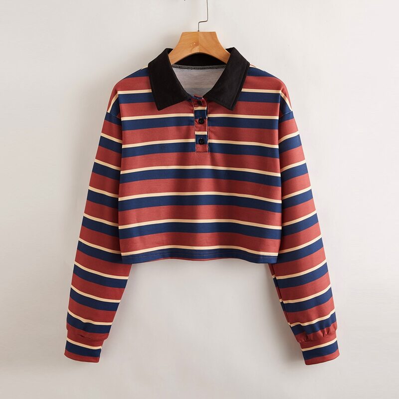 

Colorblock Striped Polo Sweatshirt, Multicolor