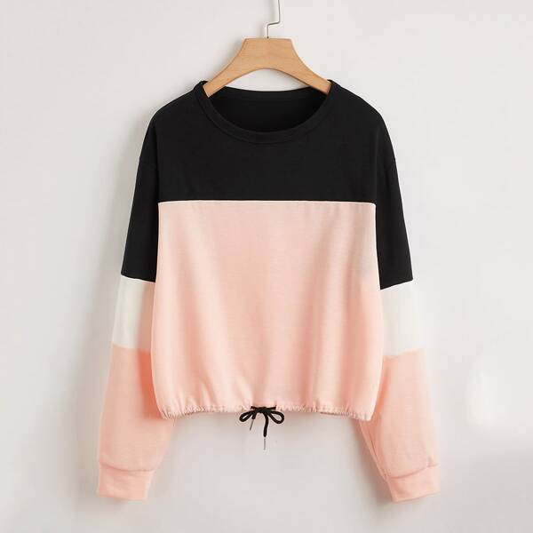 

Plus Cut And Sew Drawstring Hem Sweatshirt, Multicolor