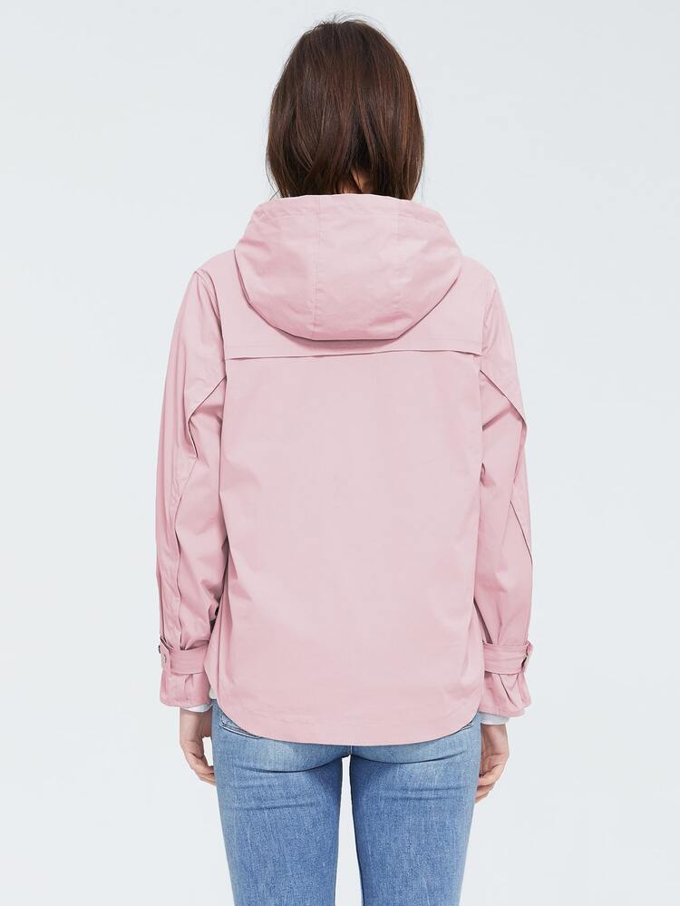 ZIAI Women's Solid Color Drawstring Hooded Casual Jacket, Autumn - Baby Pink - View 3