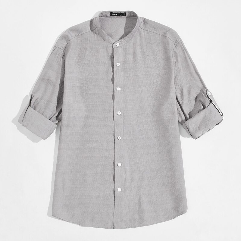 

Guys Roll Up Sleeve Buttoned Front Shirt, Grey