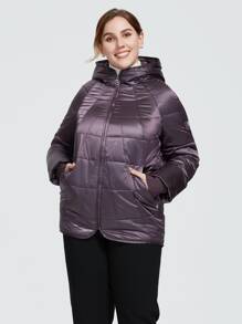 Abrigo acolchado con capucha, manga raglán y cremallera, talla grande, de Astrid - Morado - Ver 1