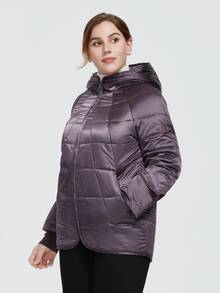 Abrigo acolchado con capucha, manga raglán y cremallera, talla grande, de Astrid - Morado - Ver 3