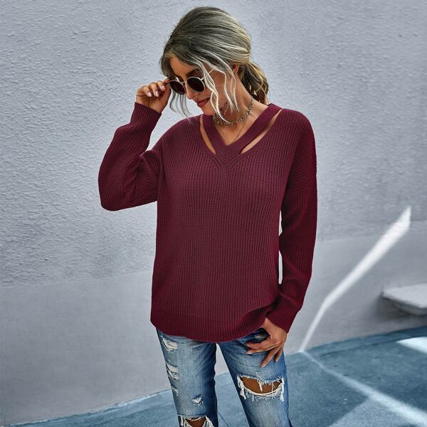 

Cut Out Drop Shoulder Sweater, Maroon