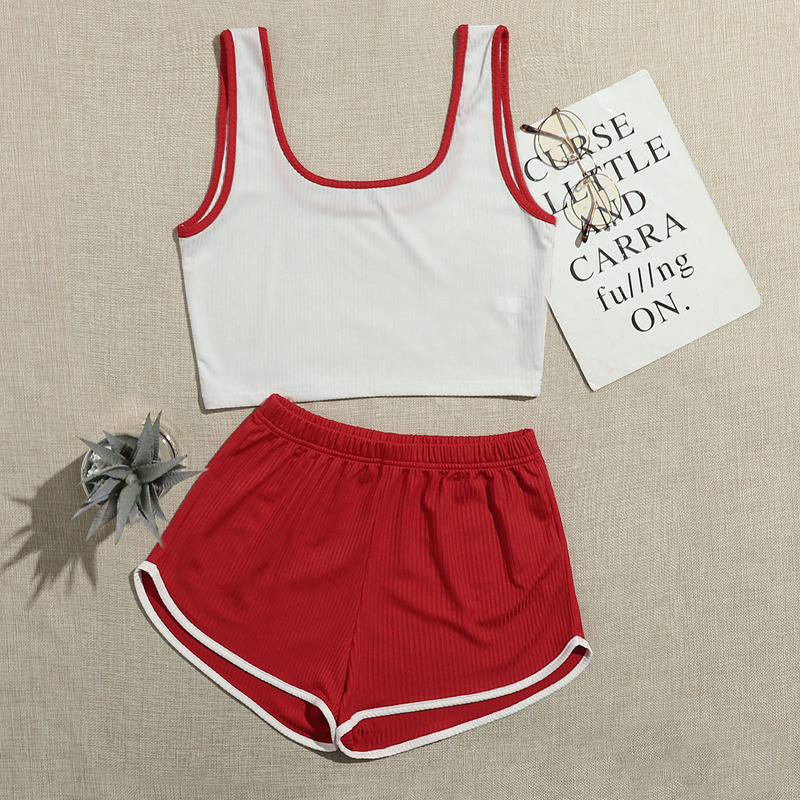 

Letter Graphic Contrast Binding PJ Set, Red and white
