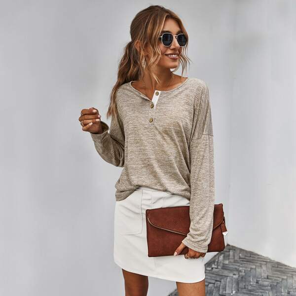 

Space Dye Drop Shoulder Tee, Khaki