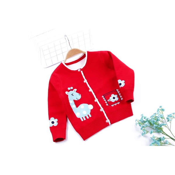 

Toddler Girls Giraffe & Floral Print Button Cardigan, Red