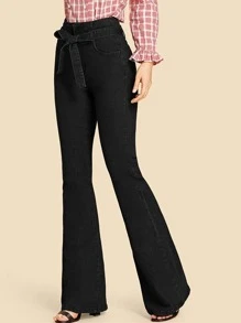 Jeans de cintura con cordón - Negro - Ver 3