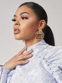 1pair Metal Round Stud Earrings - Yellow Gold - View 3