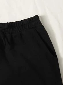 SHEIN 女孩落肩蝴蝶和標語圖案套頭衫和短褲套裝 - 黑色 - 查看 3