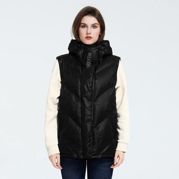 

Letter Graphic Hooded Puffer Vest, Black