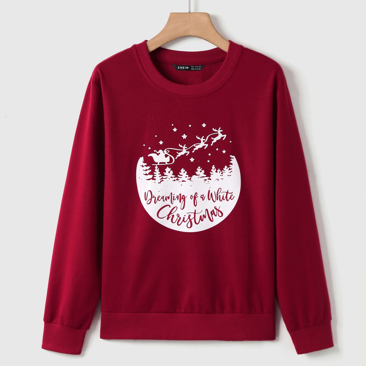 

Christmas & Slogan Graphic Sweatshirt, Burgundy
