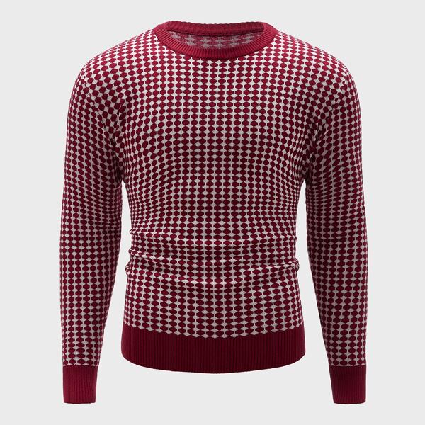 

Men Allover Geo Pattern Sweater, Red and white