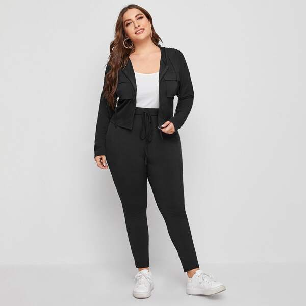 

Plus Solid Zip-Up Hoodie & Leggings, Black