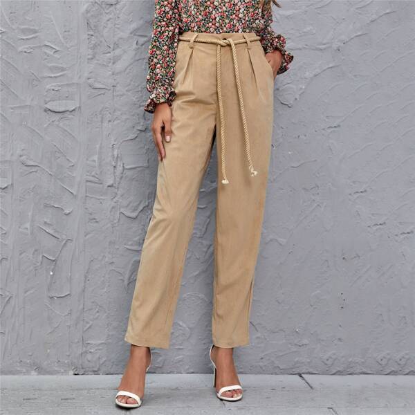 

Fold Pleated Belted Cord Pants, Khaki
