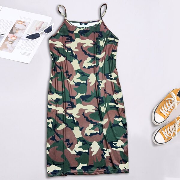 

Plus Camo Print Cami Dress, Army green