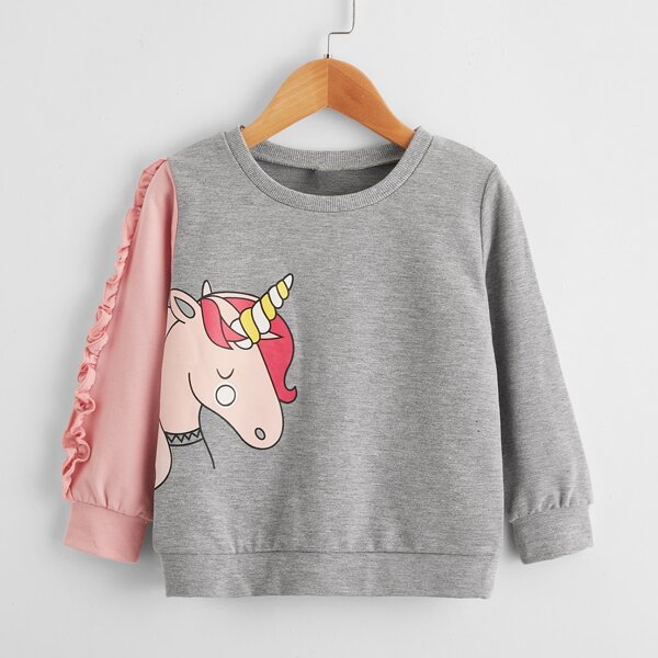

Toddler Girls Unicorn Print Colorblock Sweatshirt, Grey