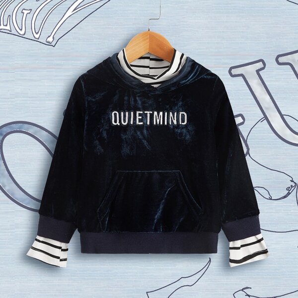 

Toddler Boys 2 In 1 Velvet Letter Embroidery Sweatshirt, Navy blue