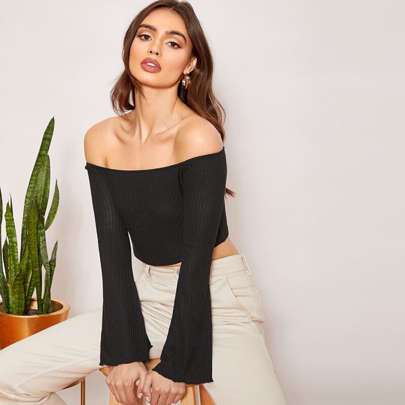 

Off Shoulder Bell Sleeve Top, Black