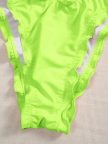 霓虹青綠色荷葉邊三角形綁帶比基尼套裝，適用於夏季沙灘 - 青檸色 - 查看 3