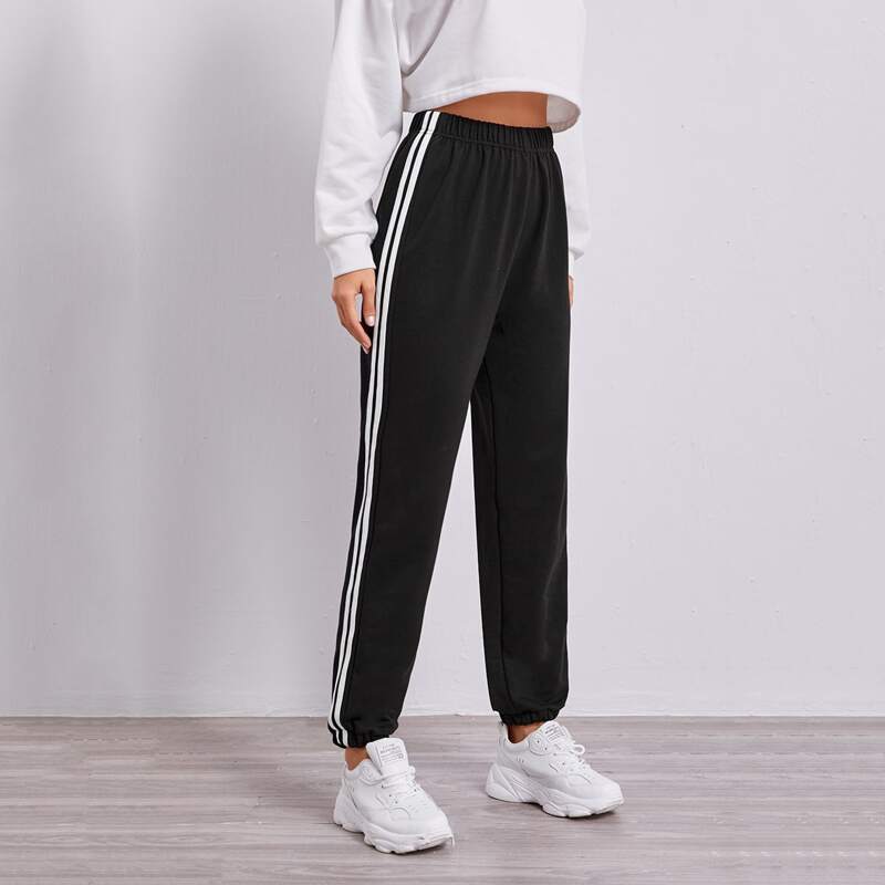 

Side Stripe Elastic Waist Sweatpants, Black