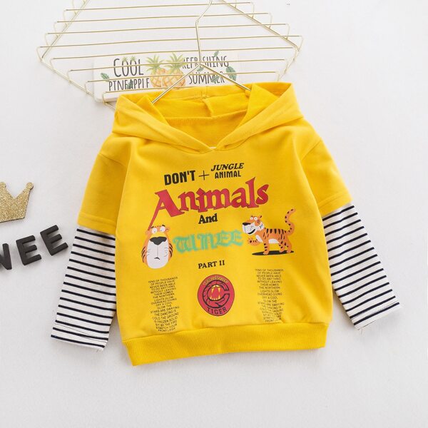 

Toddler Boys Cartoon Graphic Striped Sleeve Hoodie, Yellow