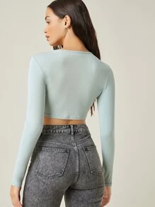 SHEIN BASICS Cotton Solid Crop Top - Mint Blue - View 2