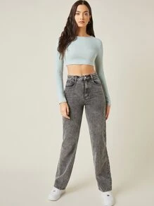 SHEIN BASICS Cotton Solid Crop Top - Mint Blue - View 5