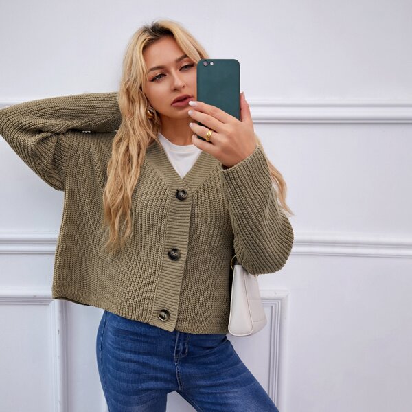 

Single Breasted Ribbed Knit Cardigan, Khaki