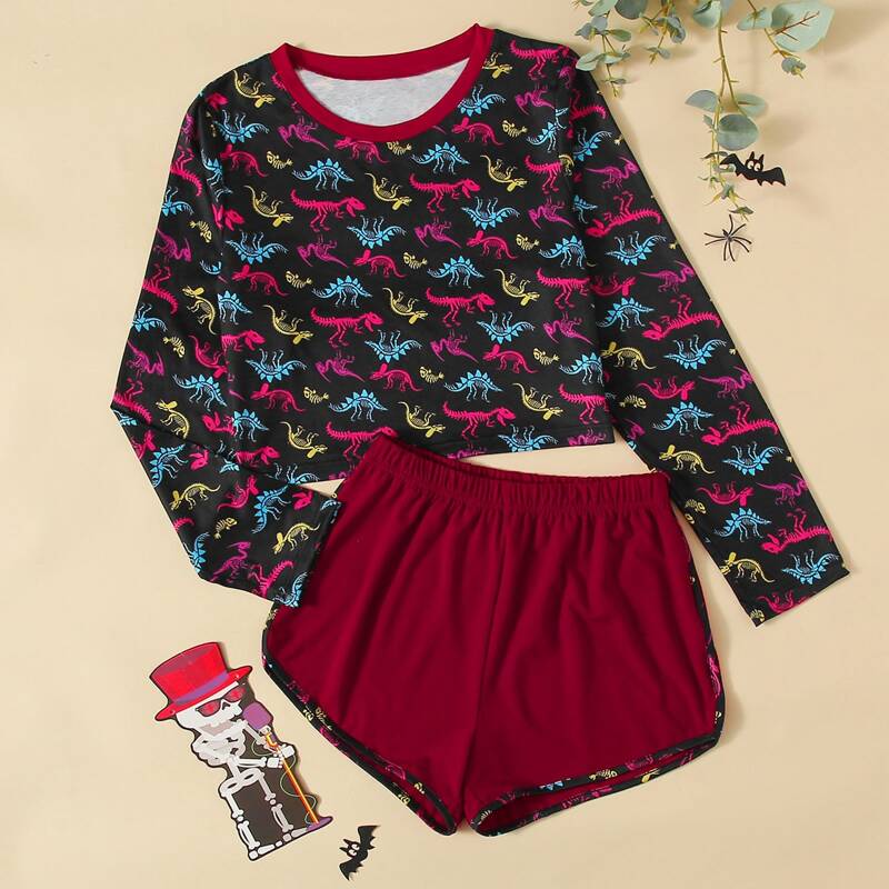 

Dinosaur Print Tee & Shorts PJ Set, Multicolor