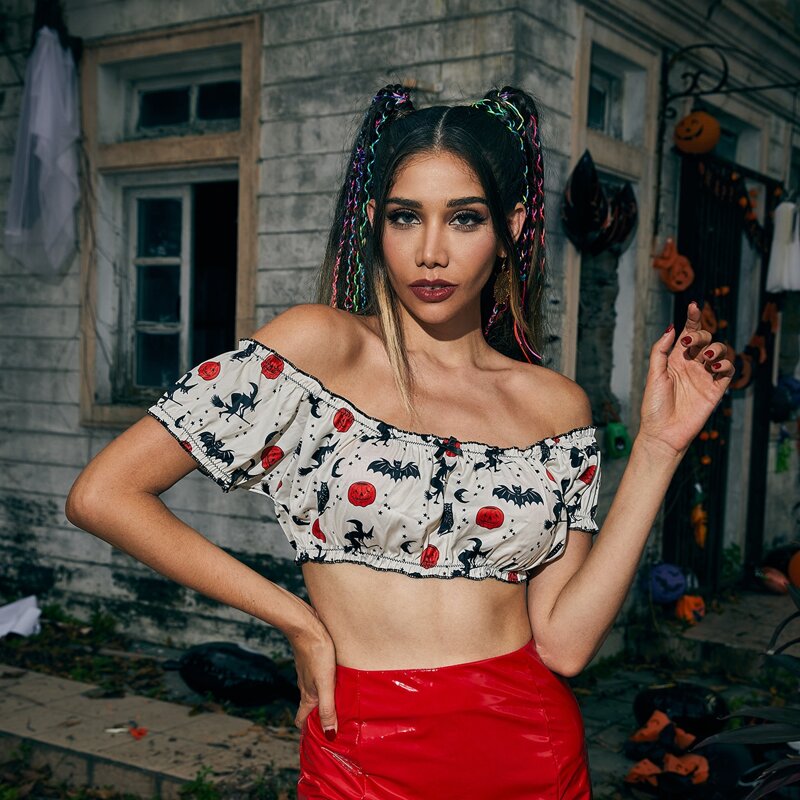 

Halloween Pattern Bardot Lingerie Set, Multicolor