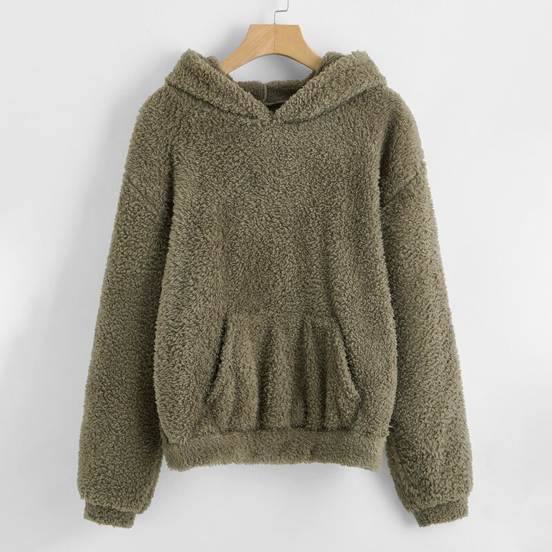 

Kangaroo Pocket Teddy Hoodie, Army green