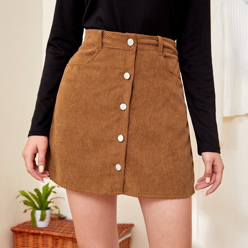 

Button Up Corduroy Skirt, Brown