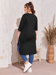 Mulvari Plus Slogan Graphic High Low Tee, I'LL ALWAYS KEEP Loving YOU - Black - View 2