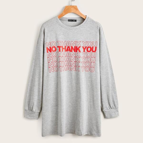 

Drop Shoulder Letter Graphic Longline Tee, Light grey