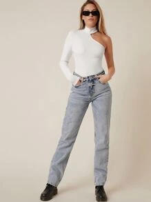 SHEIN BASICS One Shoulder Skinny Bodysuit - White - View 5