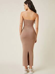 SHEIN BASICS Split Hem Tube Dress - Camel - View 2