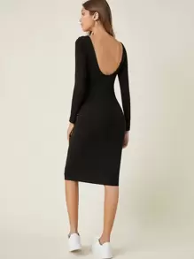 SHEIN Privé 素色後低式洋裝 - 黑色 - 查看 1
