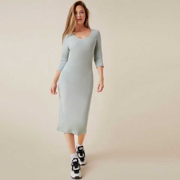 

Split Hem Fitted Dress, Pastel mint blue