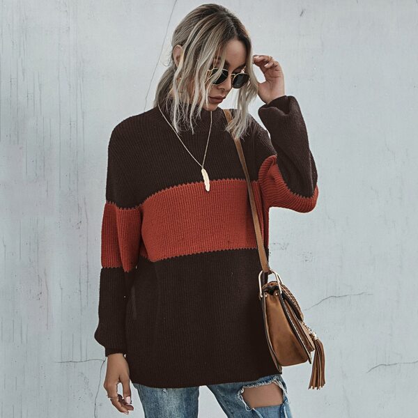 

Colorblock Drop Shoulder Funnel Neck Sweater, Multicolor