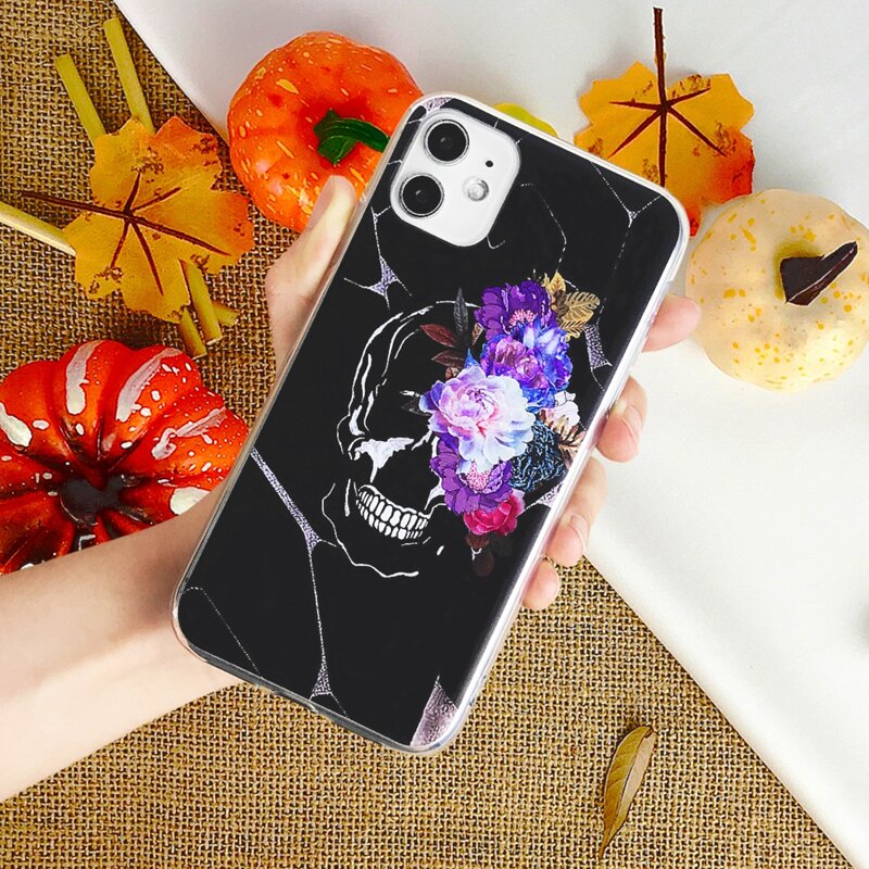 

Skull & Floral Pattern iPhone Case, Black