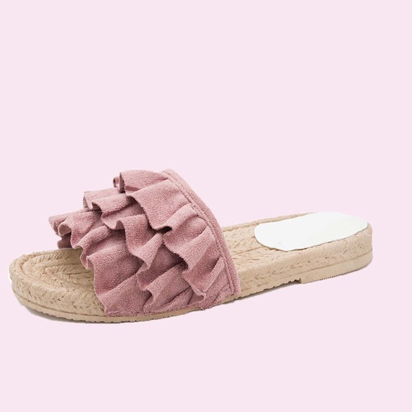 

Ruffle Decor Open Toe Sliders, Pink