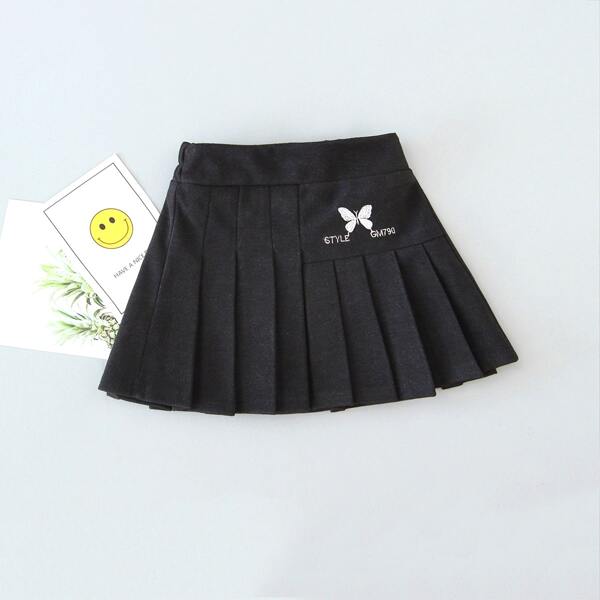 

Toddler Girls Butterfly Embroidery Pleated Skirt, Black