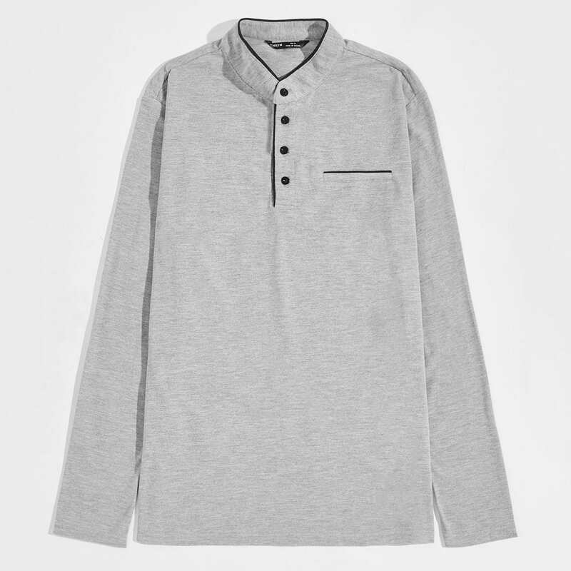 

Guys Solid Button Front Polo Shirt, Grey