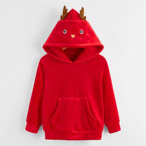 

Toddler Girls 3D Antlers Hooded Sweatshirt, Red